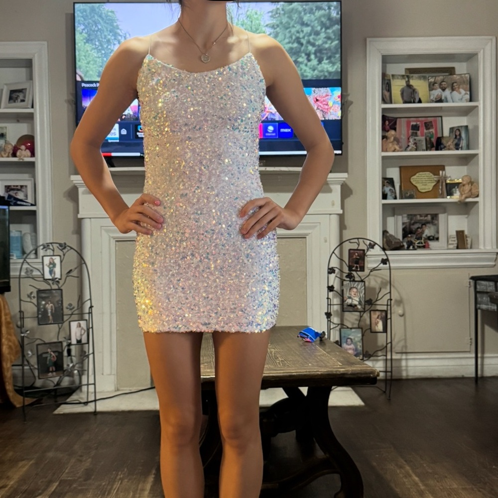 Cream Sequin Bodycon Mini Dress for Cocktail